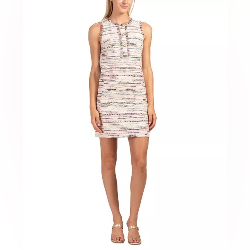 Trina Turk Multi Color Tweed Fringe Mini Sheath Dress career old money work 12
